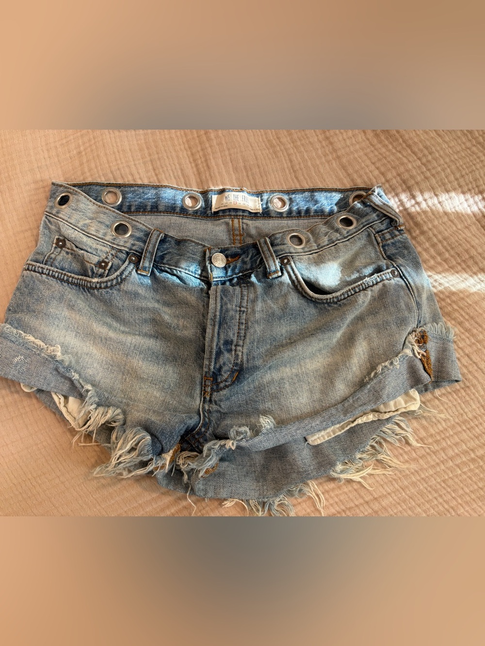 We The Free People Now or Never Shorts Distressed Frayed Hem Button Fly, Size 27
